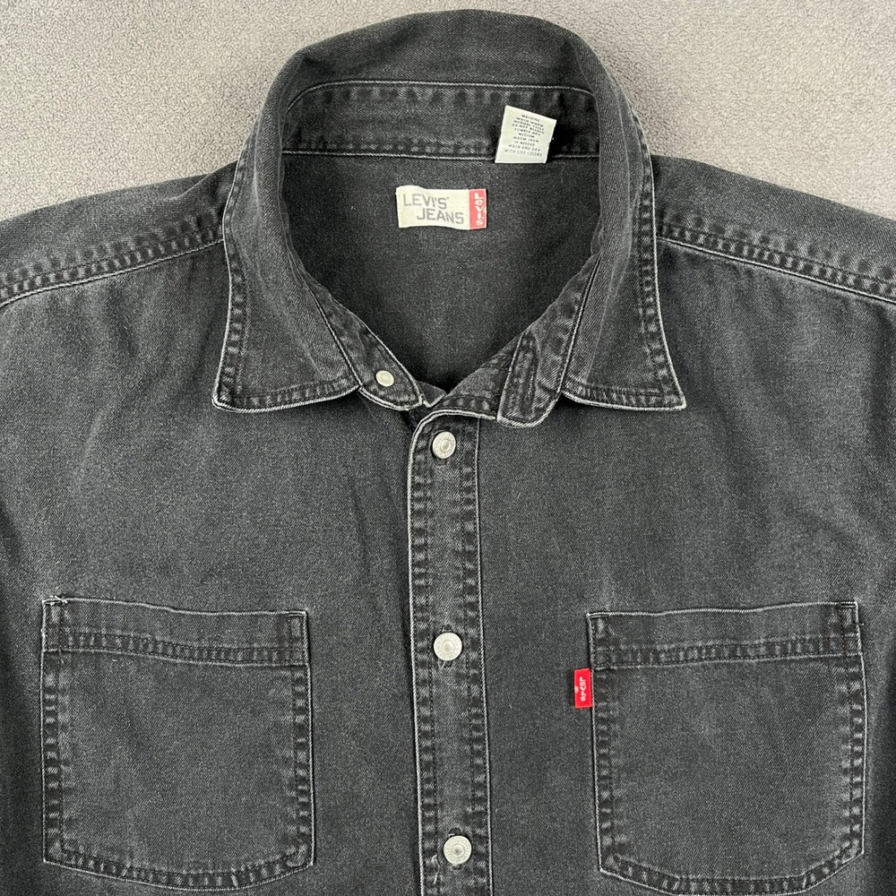 Levis Jeans Denim Shirt Mens XL Washed Black Cotton Long Sleeve Metal Button Up